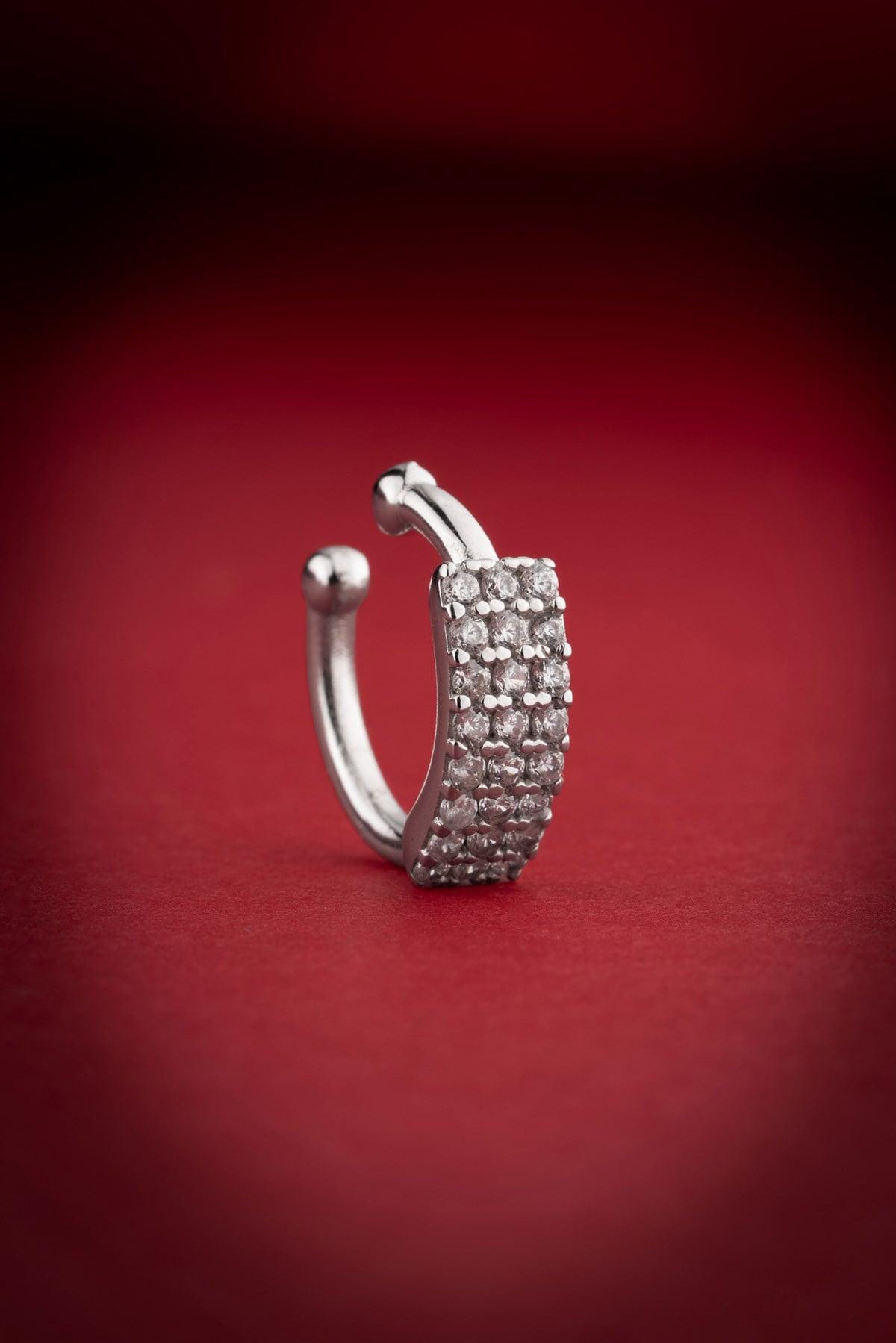 Sterling Silver Ear Cuff | Triple Row Zircon Cartilage Earring | Minimal Jewelry Gift