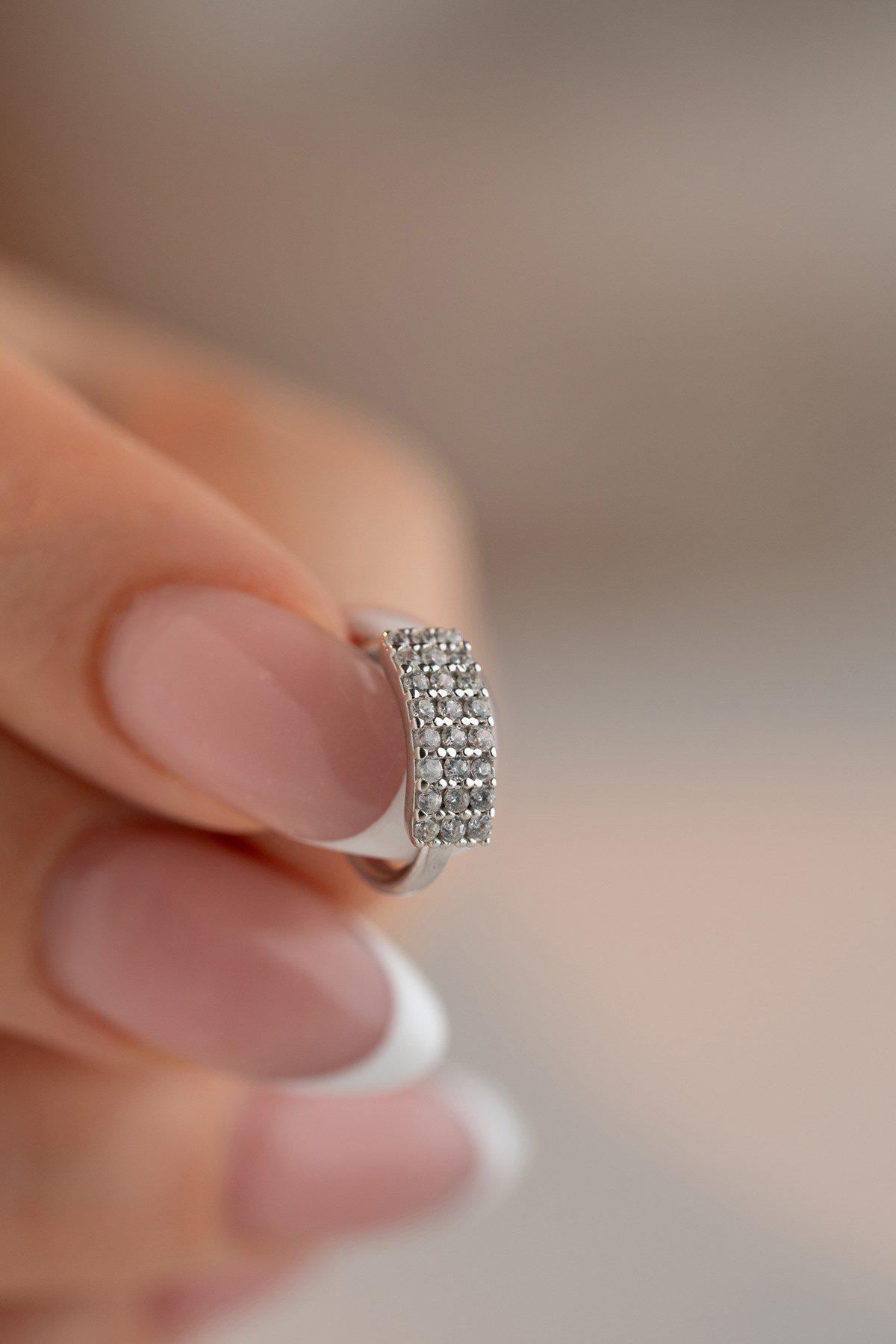 Sterling Silver Ear Cuff | Triple Row Zircon Cartilage Earring | Minimal Jewelry Gift