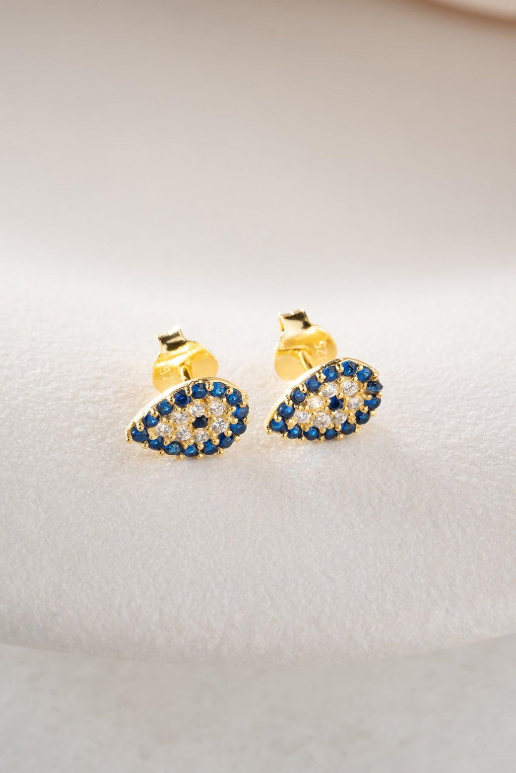 Gold plated Evil Eye Earrings | Tiny Nazar Stud | Dainty Silver Zircon Jewelry Gift