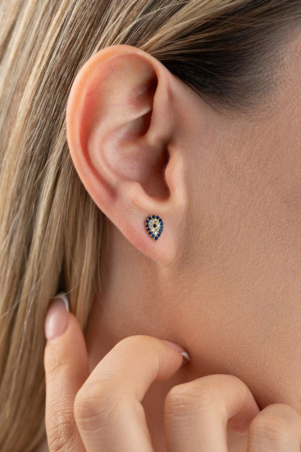 Gold plated Evil Eye Earrings | Tiny Nazar Stud | Dainty Silver Zircon Jewelry Gift