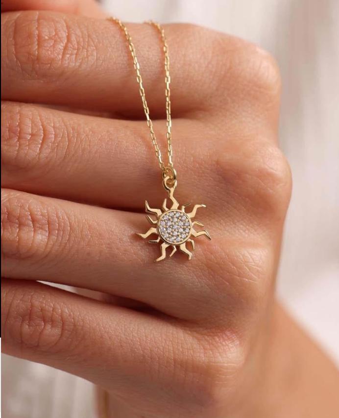 Gold plated Sun Necklace | Sterling Silver Zircon Pendant | Minimal Celestial Jewelry Gift
