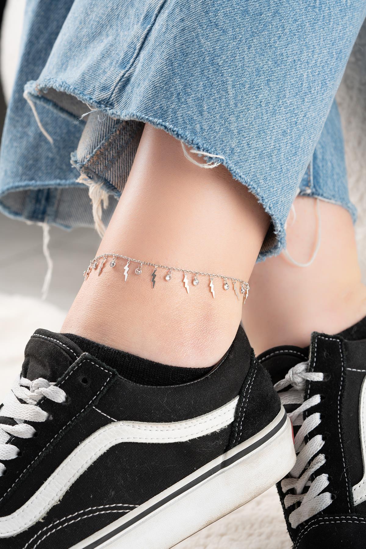 Lightning Anklet Silver | Dainty Zircon Ankle Bracelet | Minimal Women Jewelry Gift