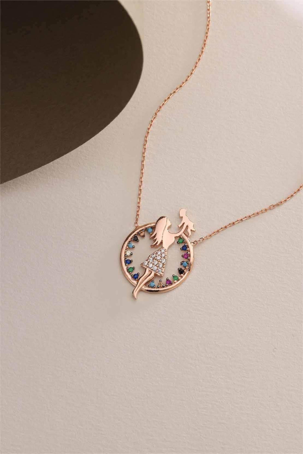 Sterling Silver Mother Baby Necklace | Dainty Minimal Jewelry | Mom Gift | Gold Plated Zircon Pendant