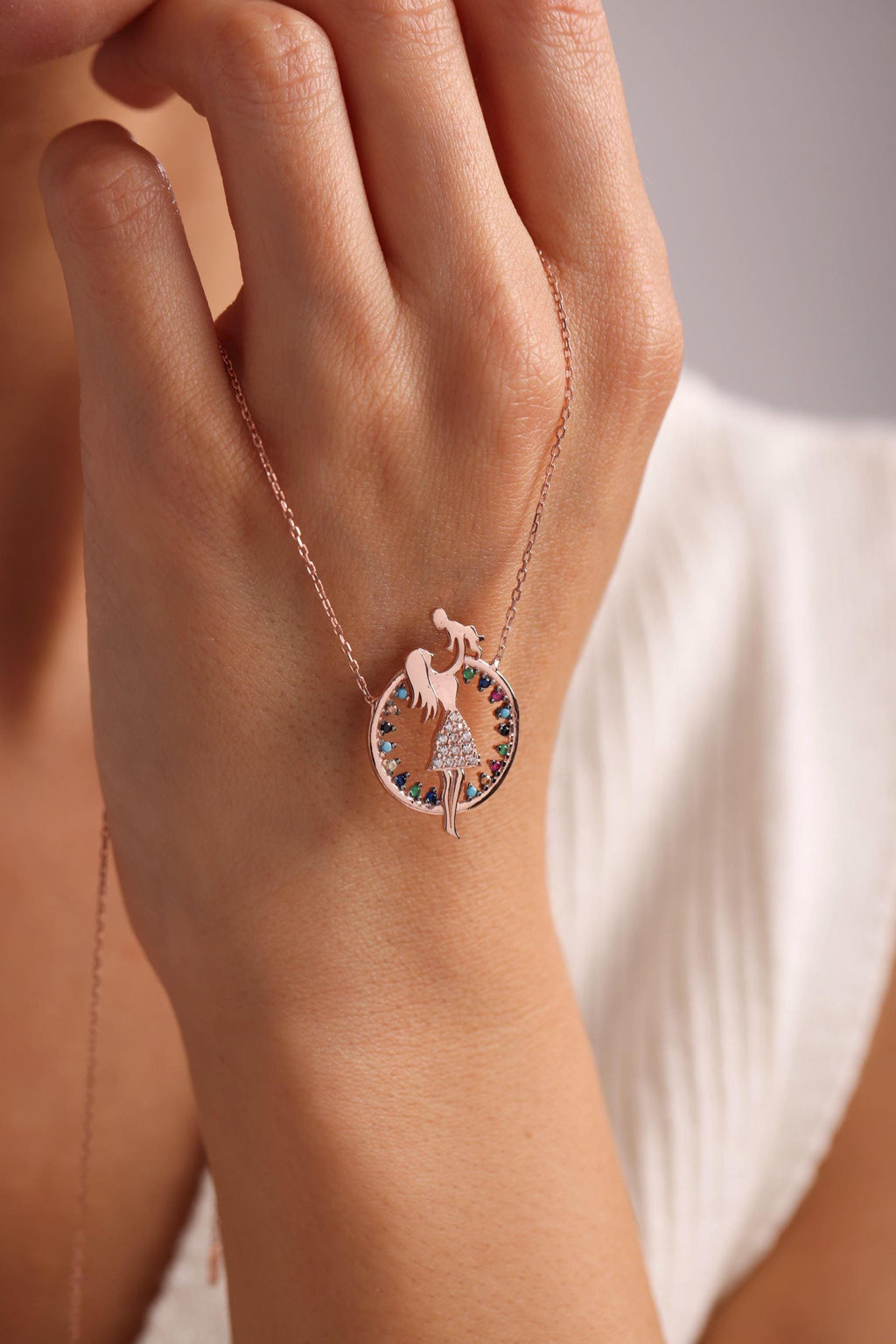 Sterling Silver Mother Baby Necklace | Dainty Minimal Jewelry | Mom Gift | Gold Plated Zircon Pendant