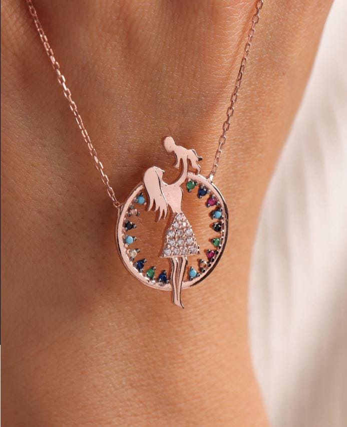 Sterling Silver Mother Baby Necklace | Dainty Minimal Jewelry | Mom Gift | Gold Plated Zircon Pendant