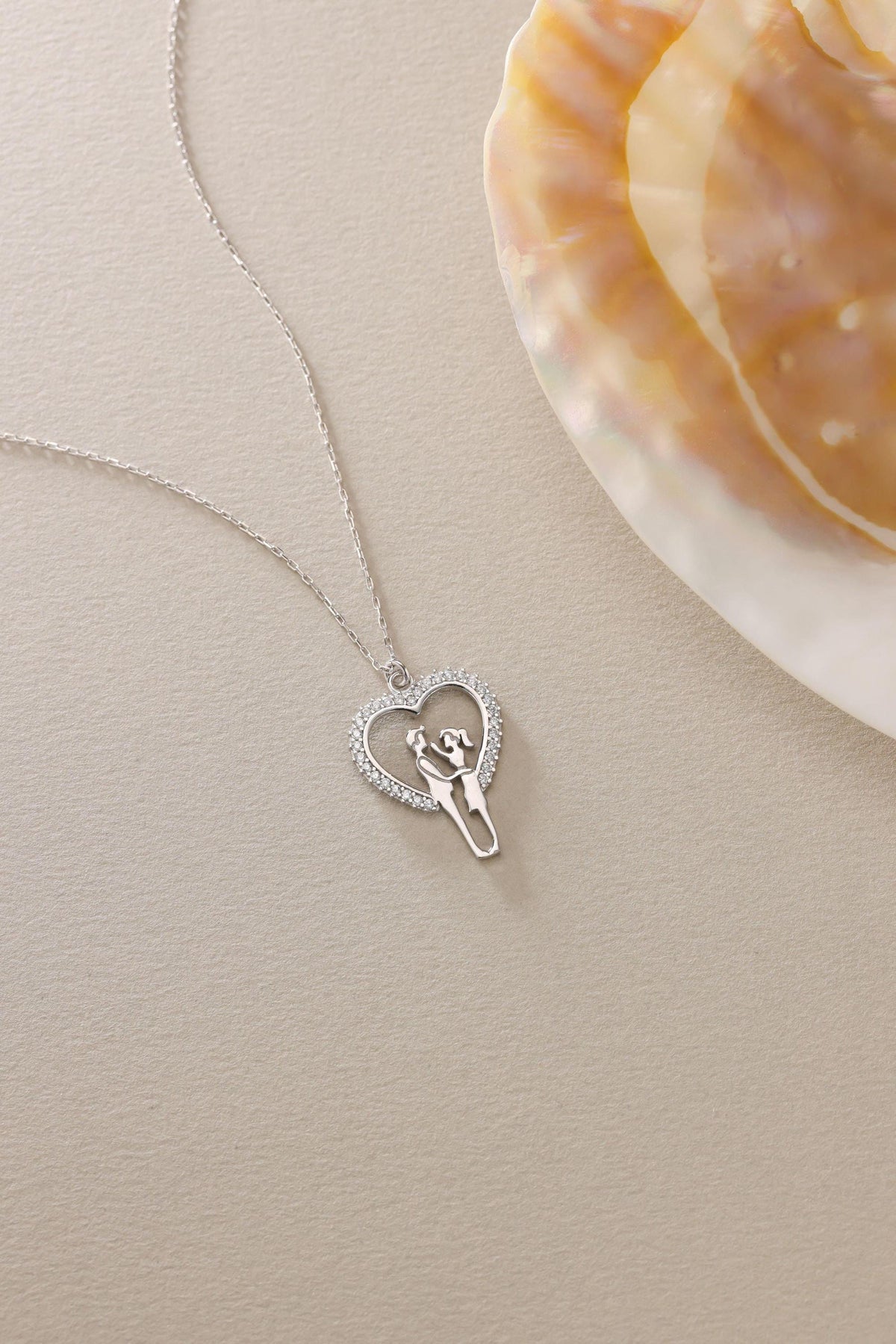 Sterling Silver Couple Heart Necklace | Dainty Romantic Jewelry | Gift for Her | Zircon Pendant