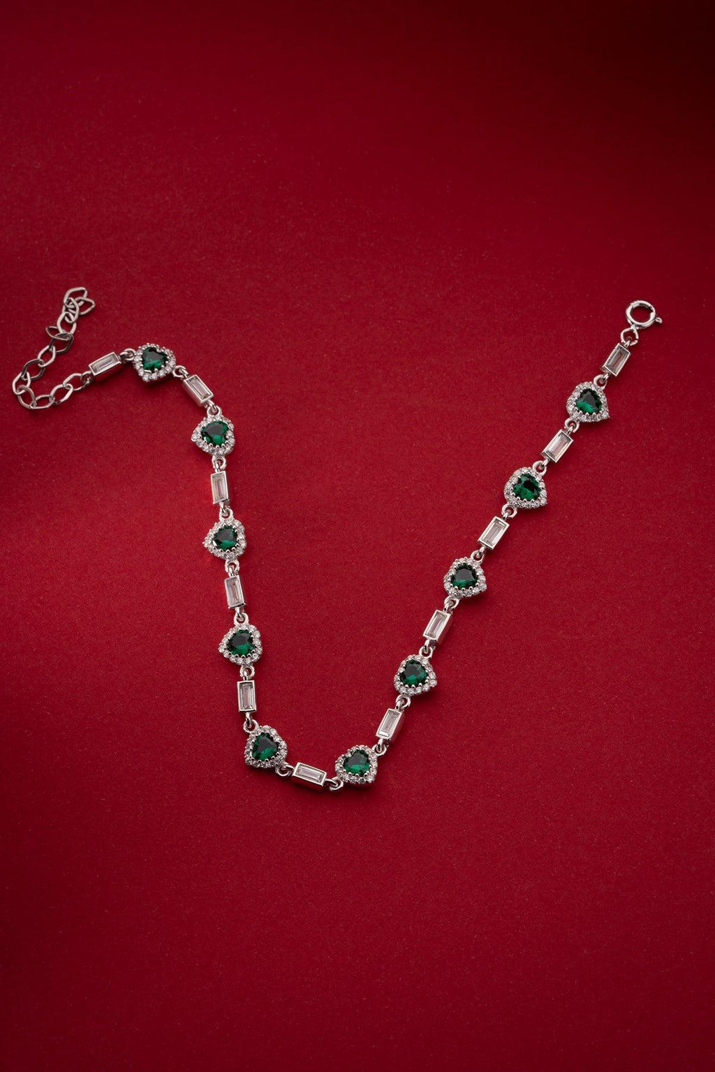 Green Heart Tennis Bracelet | Silver Zircon Bracelet | Dainty Jewelry Gift for Her
