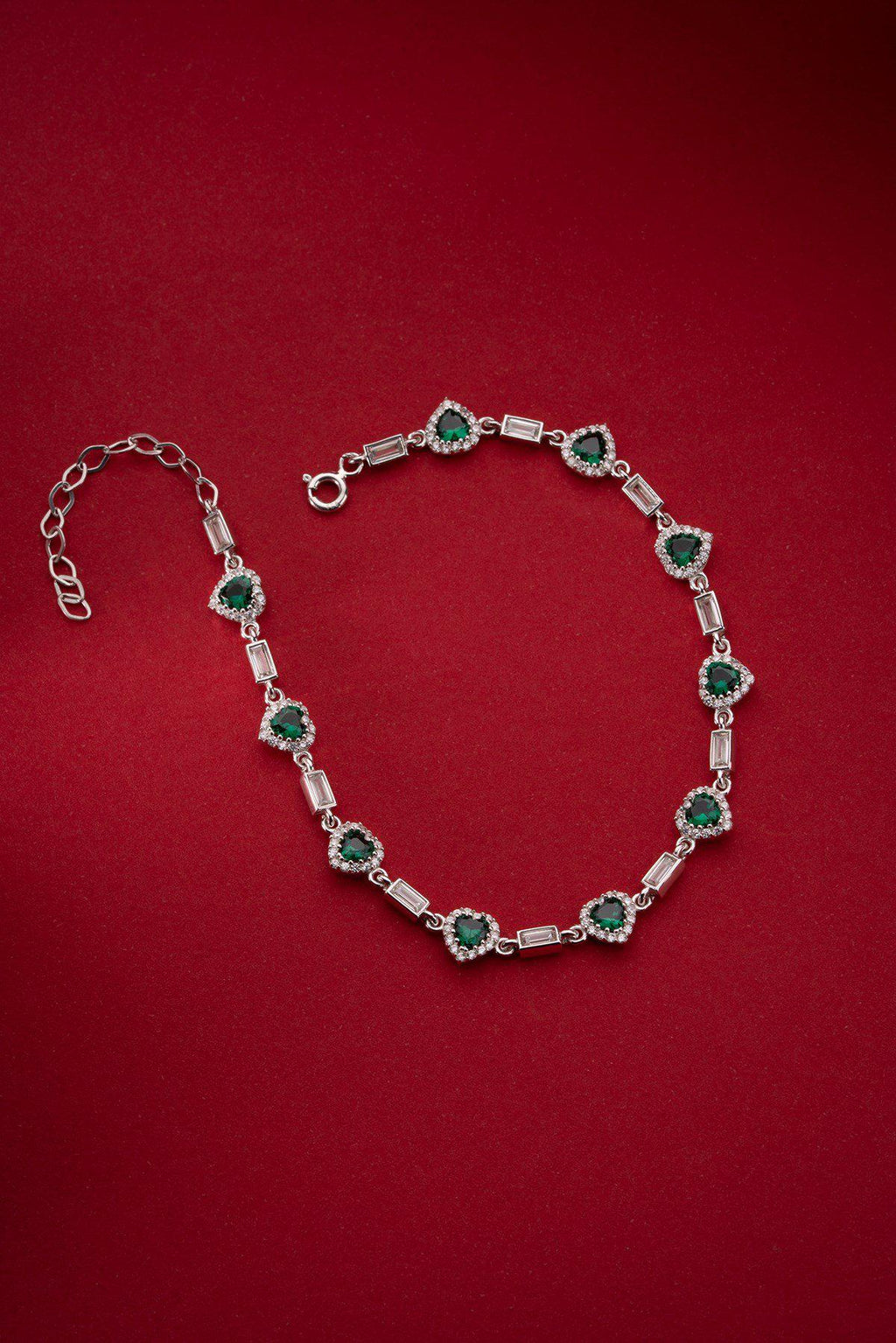 Green Heart Tennis Bracelet | Silver Zircon Bracelet | Dainty Jewelry Gift for Her