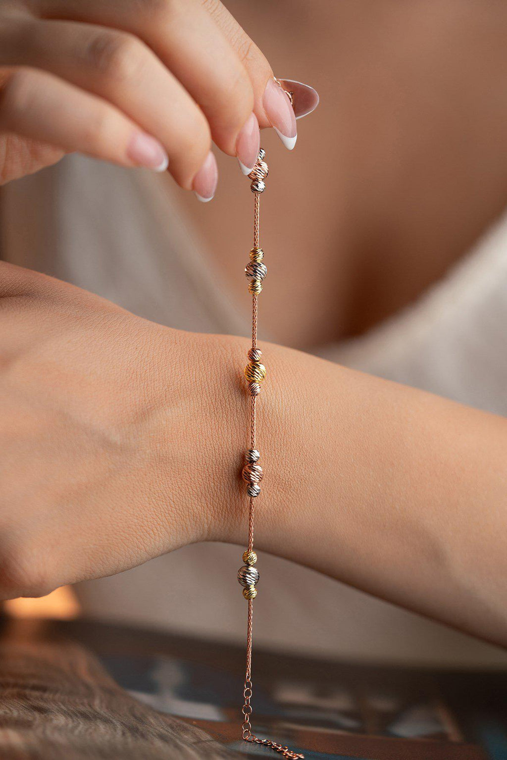 Sterling Silver Dorika Bracelet | Dainty Minimal Jewelry | Rose Gold Bead Bracelet | Gift for Her