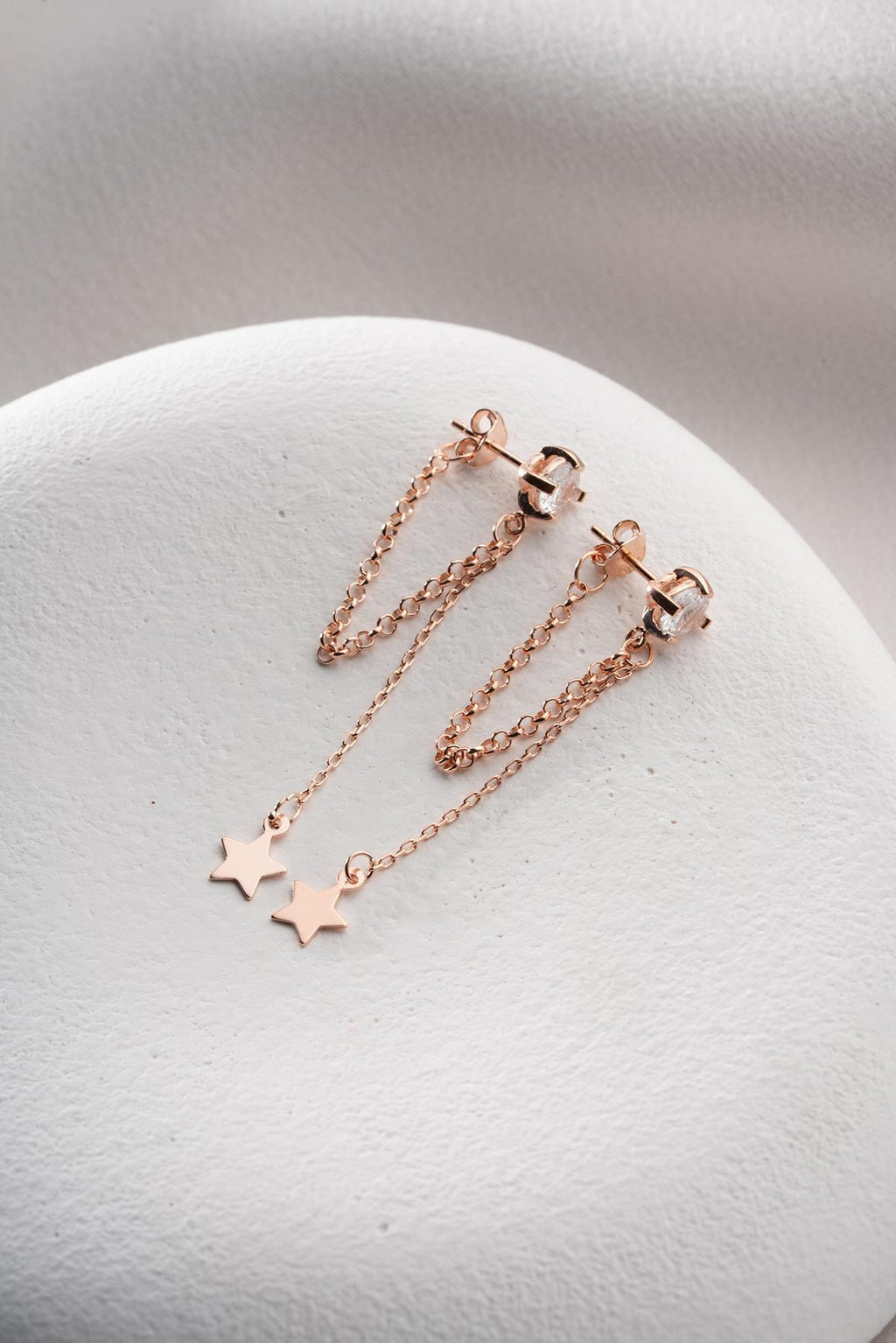 Rose Gold Star Drop Earrings | Silver Chain Dangle Earrings | Dainty Celestial Jewelry Gift