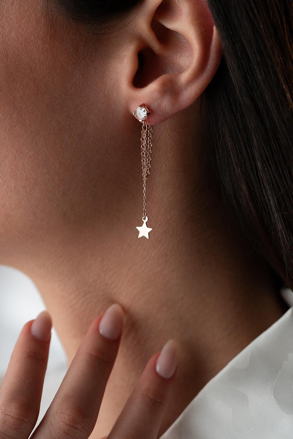 Rose Gold Star Drop Earrings | Silver Chain Dangle Earrings | Dainty Celestial Jewelry Gift