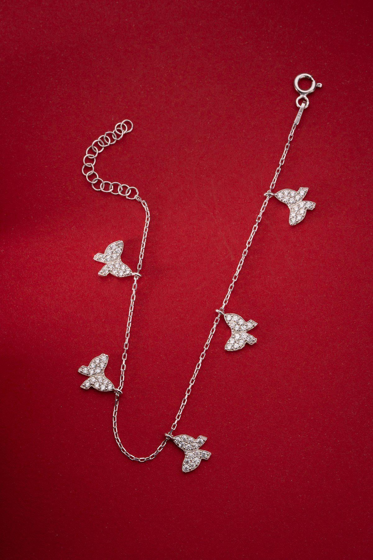 Sterling Silver Butterfly Bracelet | Dainty Lucky Jewelry | Minimal Zircon Bracelet | Gift for Her