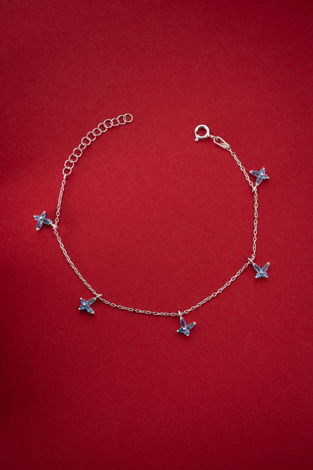 Aquamarine Butterfly Bracelet | Sterling Silver Dainty Jewelry | Lucky Charm Gift for Her