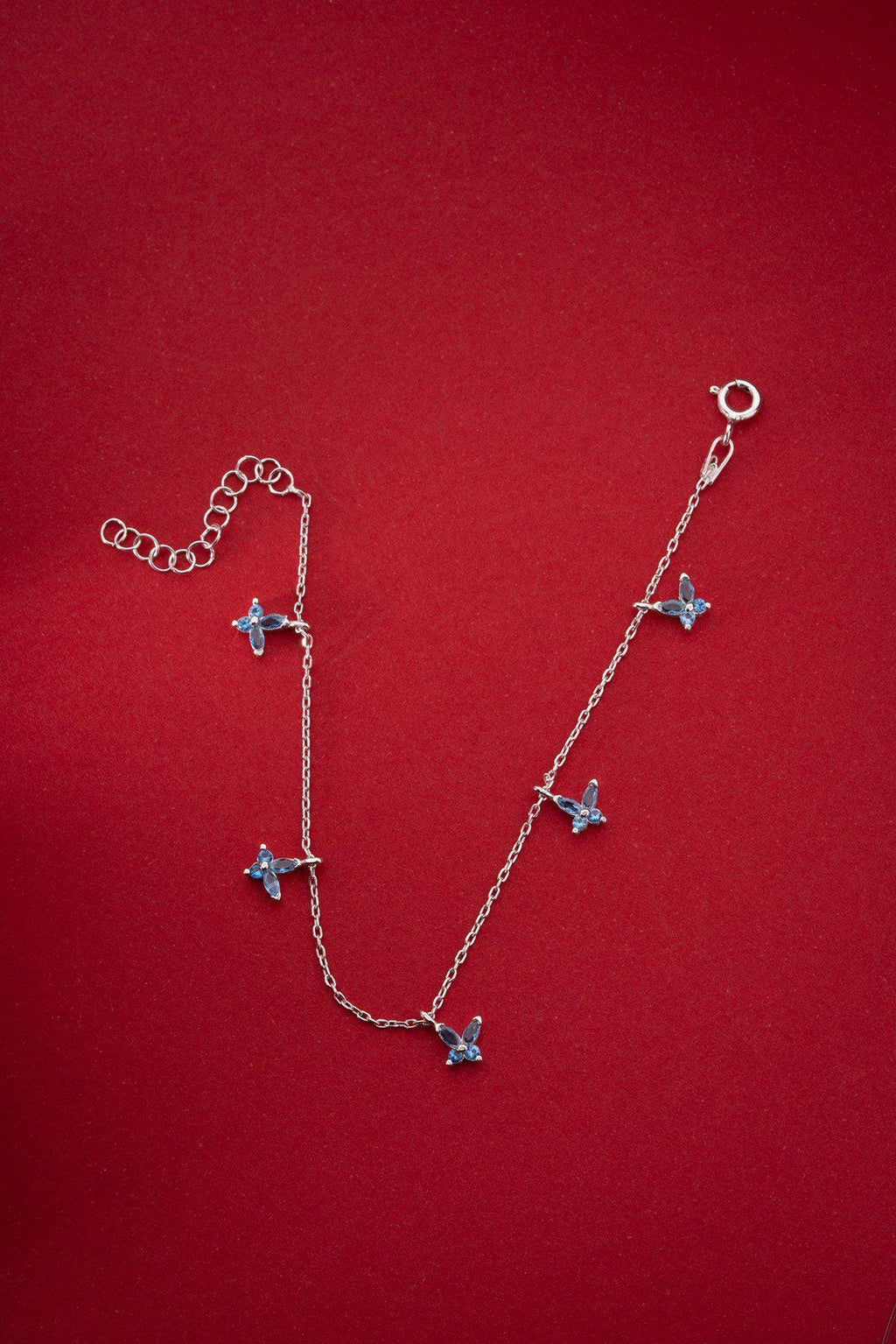 Aquamarine Butterfly Bracelet | Sterling Silver Dainty Jewelry | Lucky Charm Gift for Her