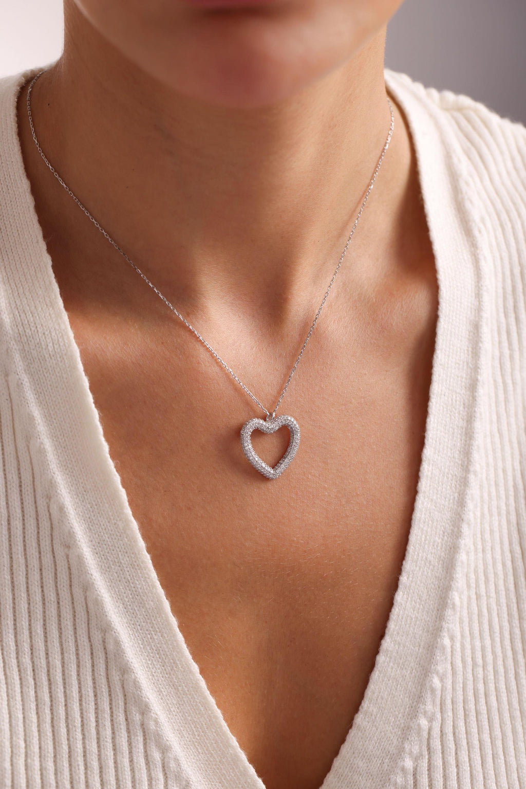 Sterling Silver Heart Necklace | Dainty Zircon Pendant | Minimal Jewelry Gift for Her