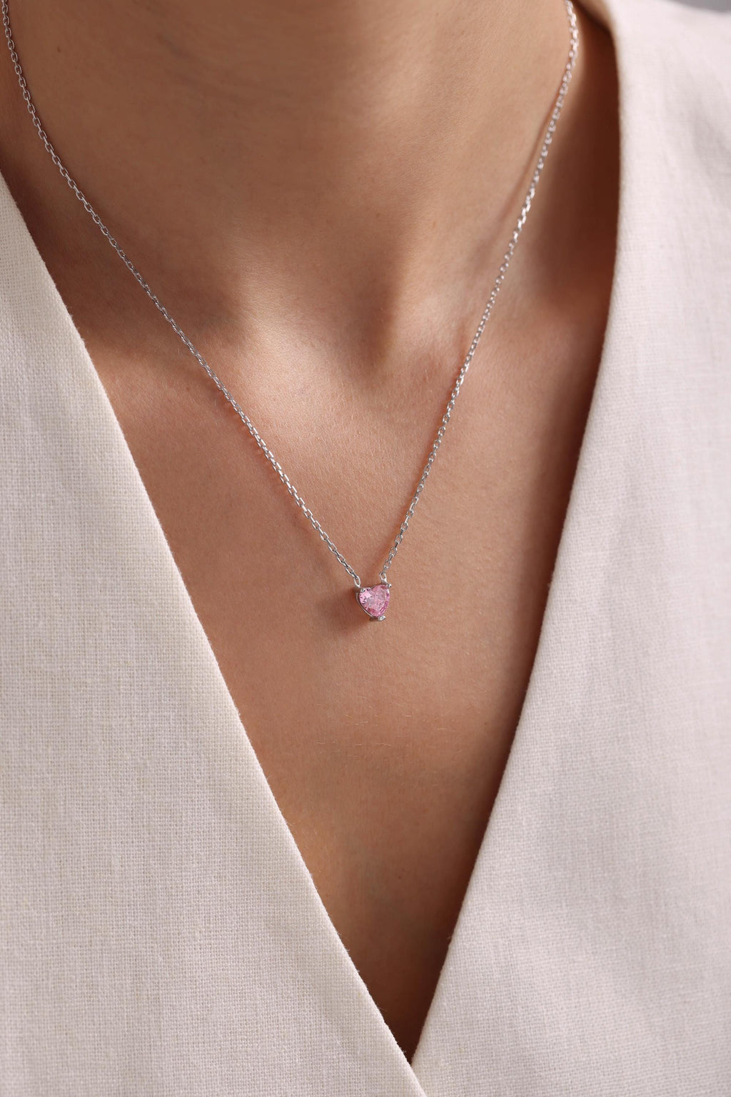 Pink Heart Necklace | Sterling Silver Dainty Jewelry | Minimal Romantic Gift for Her
