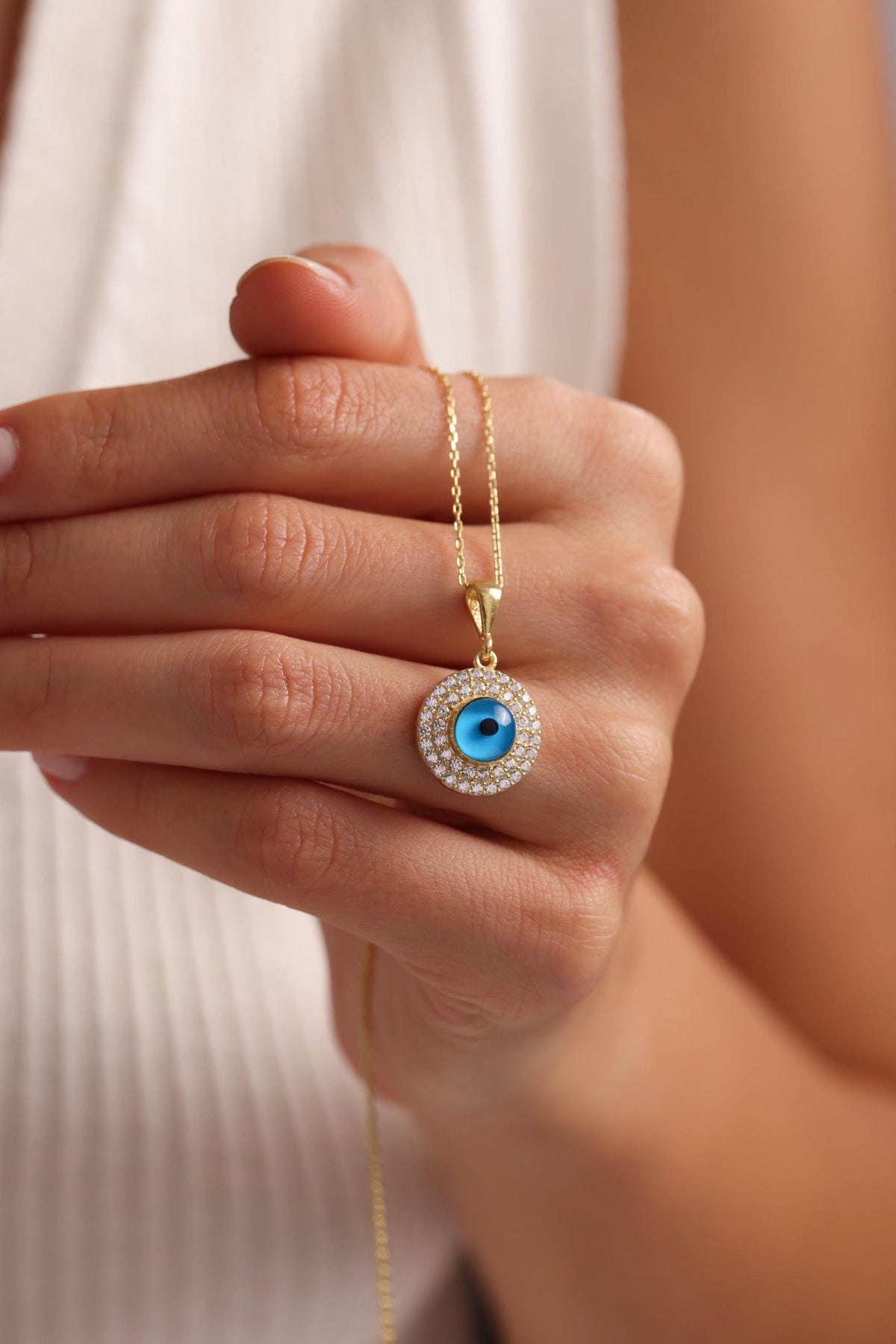 Evil Eye Necklace Silver 925 | Dainty Gold plated  Nazar Jewelry | Zircon Pendant | Protection Gift