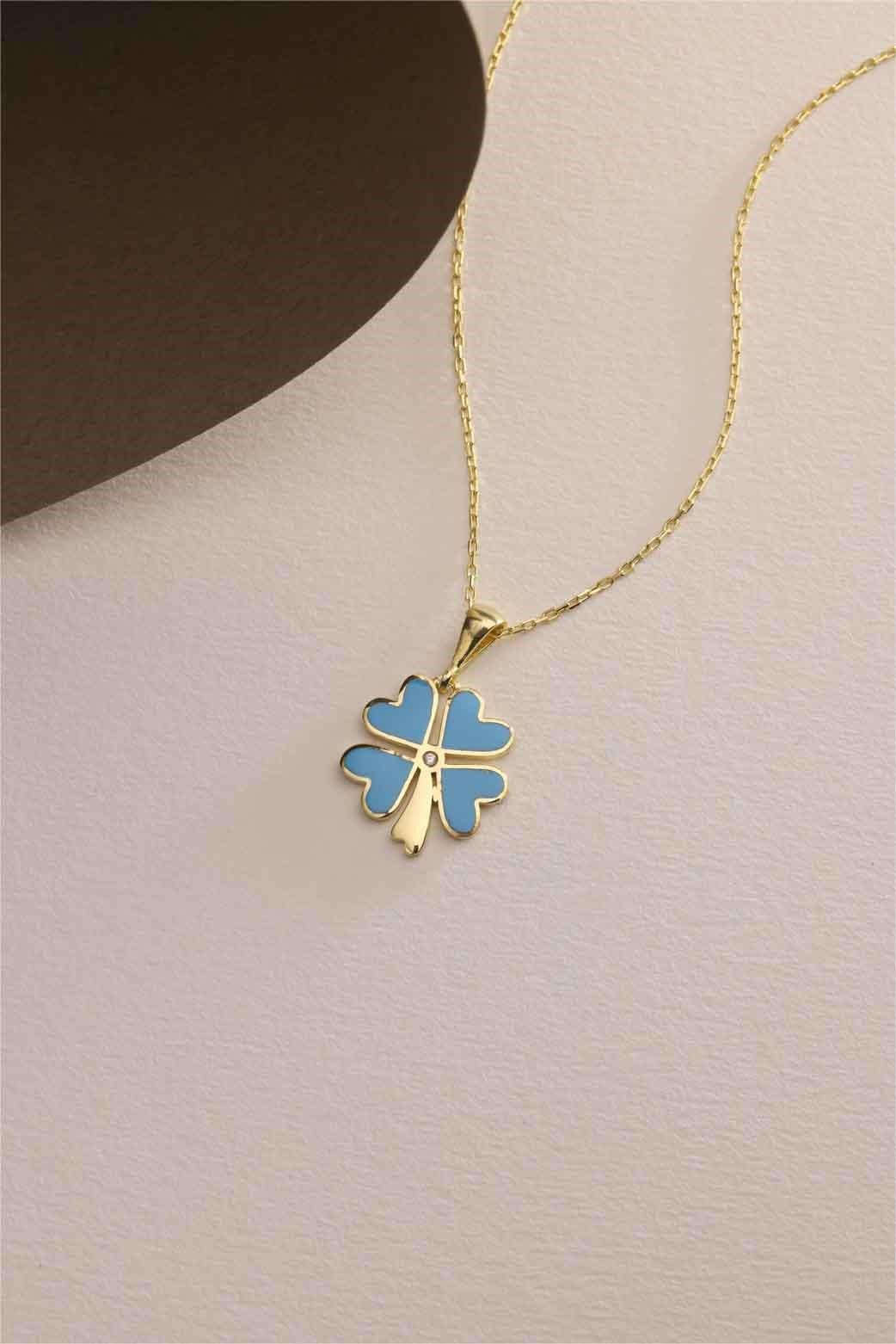 Four Leaf Clover Necklace Silver 925 | Enamel Lucky Jewelry | Dainty Gold Pendant | Gift for Her