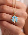 Four Leaf Clover Necklace Silver 925 | Enamel Lucky Jewelry | Dainty Gold Pendant | Gift for Her