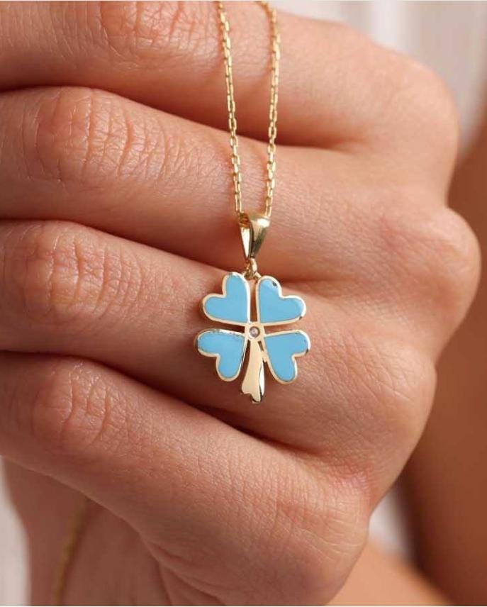 Four Leaf Clover Necklace Silver 925 | Enamel Lucky Jewelry | Dainty Gold Pendant | Gift for Her