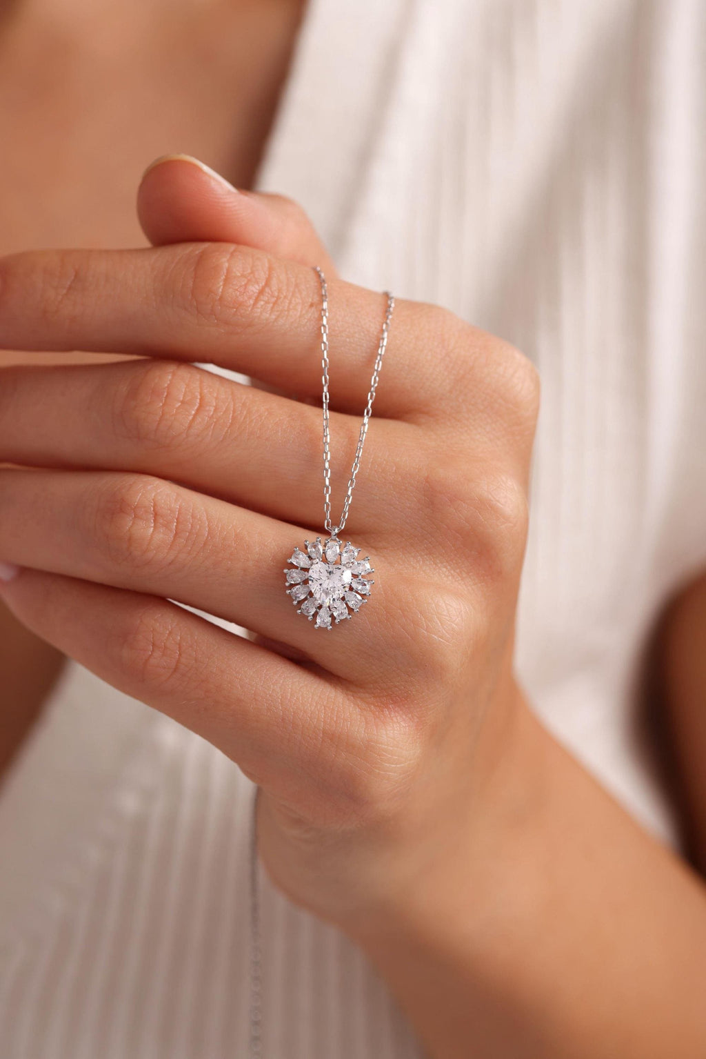 Baguette Heart Necklace Silver 925 | Dainty Zircon Jewelry | Minimal White Heart Pendant | Gift