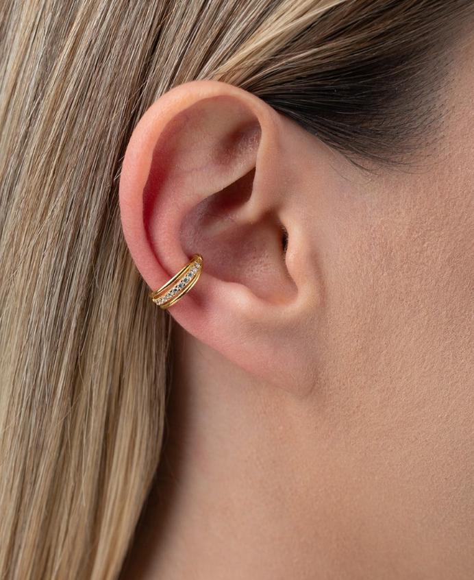 Gold Plated Ear Cuff Earring | Sterling Silver Zircon Cartilage Jewelry | Minimal Gift for Her