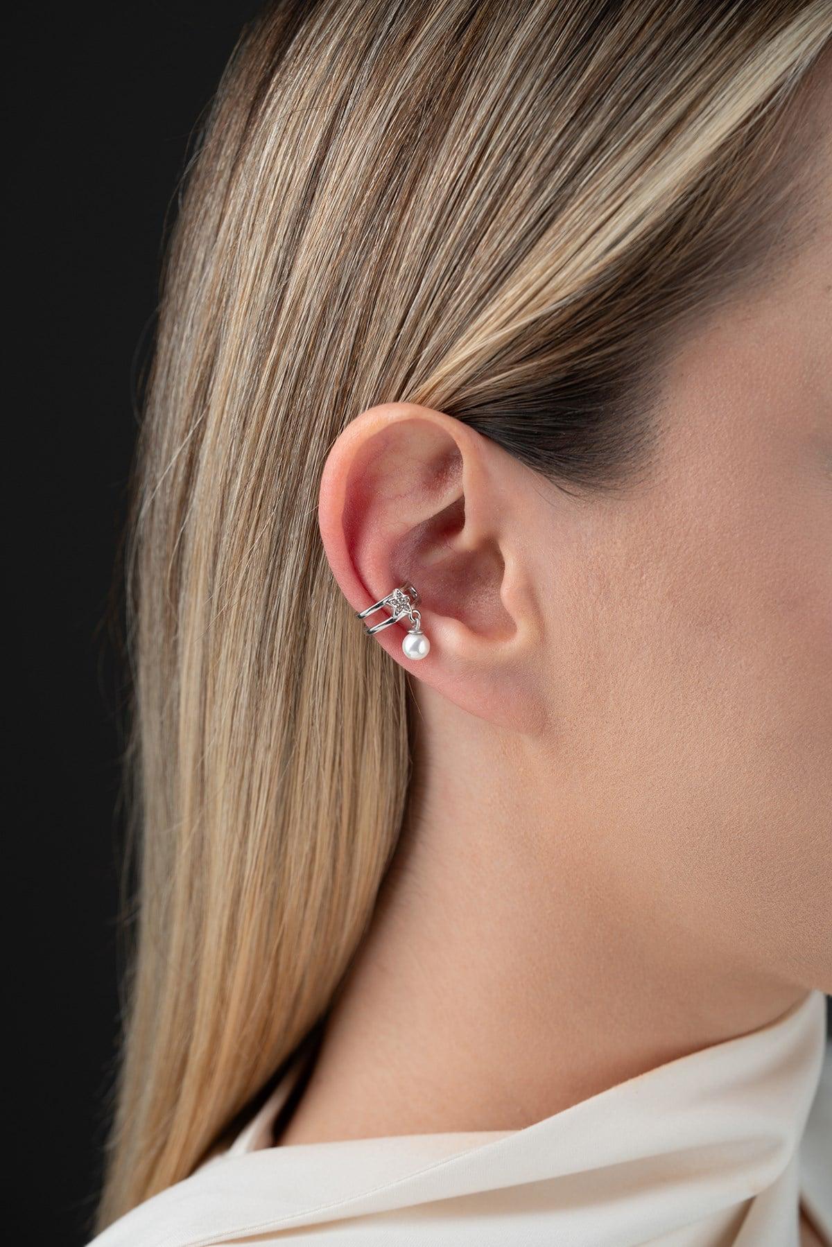 Sterling Silver Star Ear Cuff | Pearl Dainty Earring | No Piercing Jewelry | Gift for Her