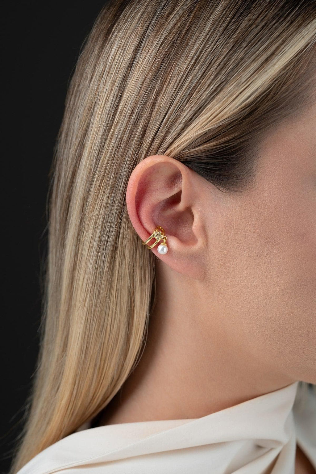Sterling Silver Star Ear Cuff | Pearl Dainty Earring | Gold Plated Jewelry | Gift for Her