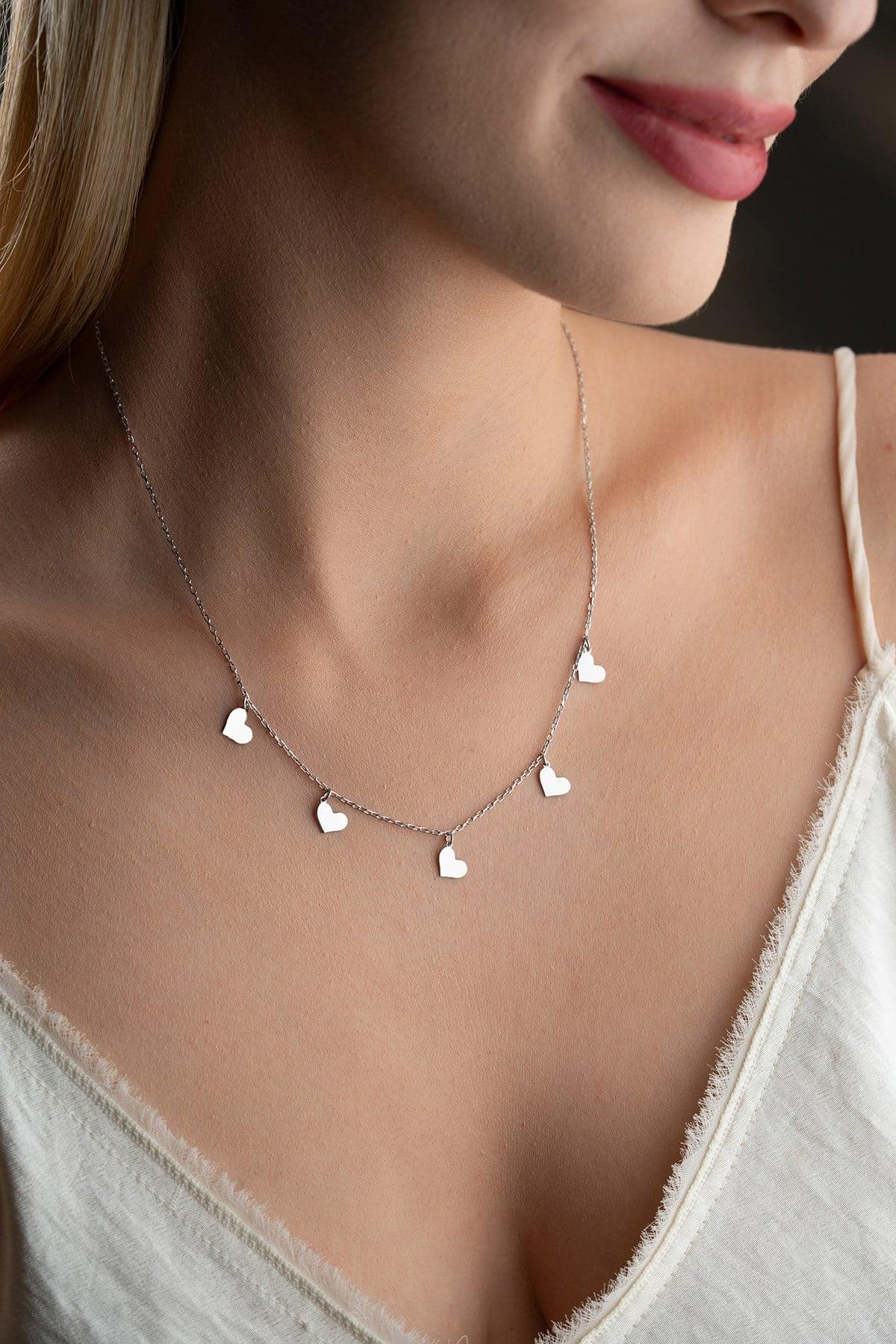Sterling Silver Heart Necklace | Minimal Dainty Jewelry | Multi Heart Charm | Gift for Her