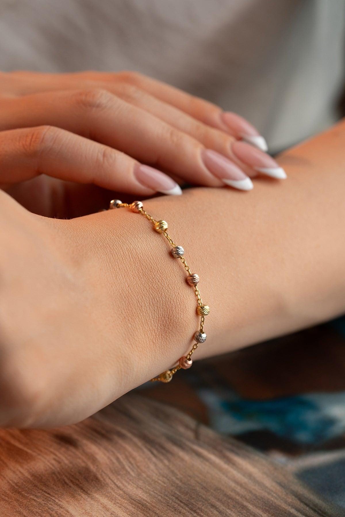 Sterling Silver Dorika Bracelet | Gold Plated Beaded Chain | Minimal Dainty Jewelry | Gift for Her