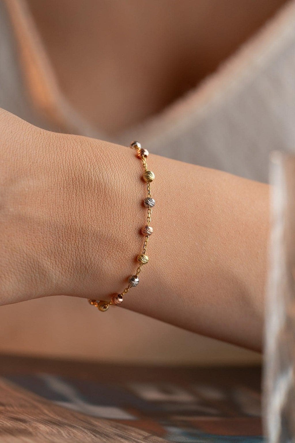 Sterling Silver Dorika Bracelet | Gold Plated Beaded Chain | Minimal Dainty Jewelry | Gift for Her