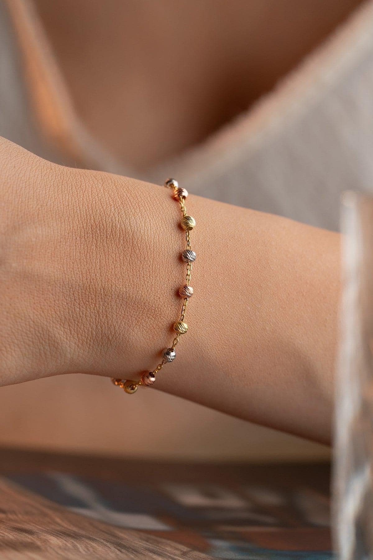 Sterling Silver Dorika Bracelet | Gold Plated Beaded Chain | Minimal Dainty Jewelry | Gift for Her