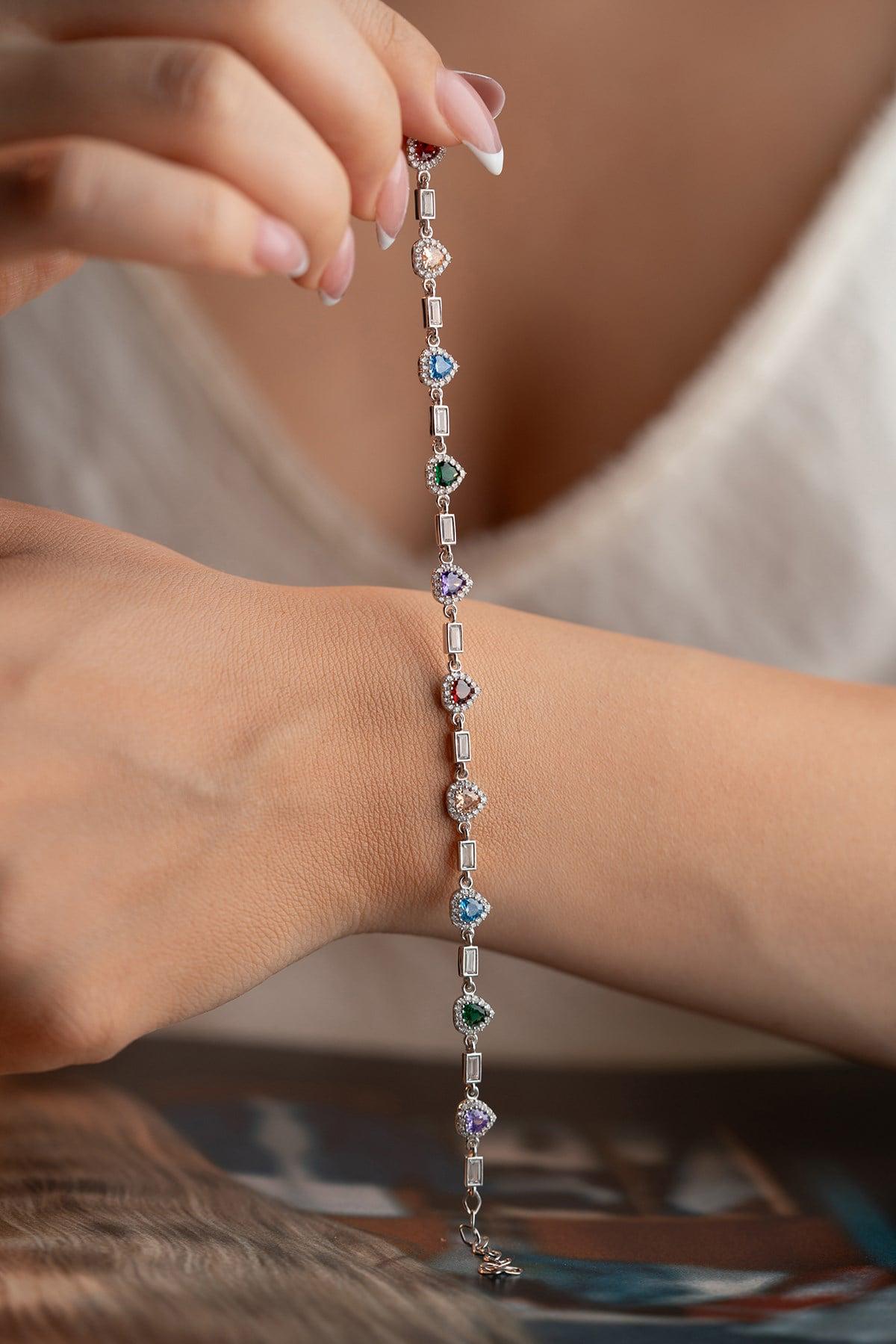 Sterling Silver Heart Bracelet | Zircon Tennis Chain | Dainty Romantic Jewelry | Gift for Her