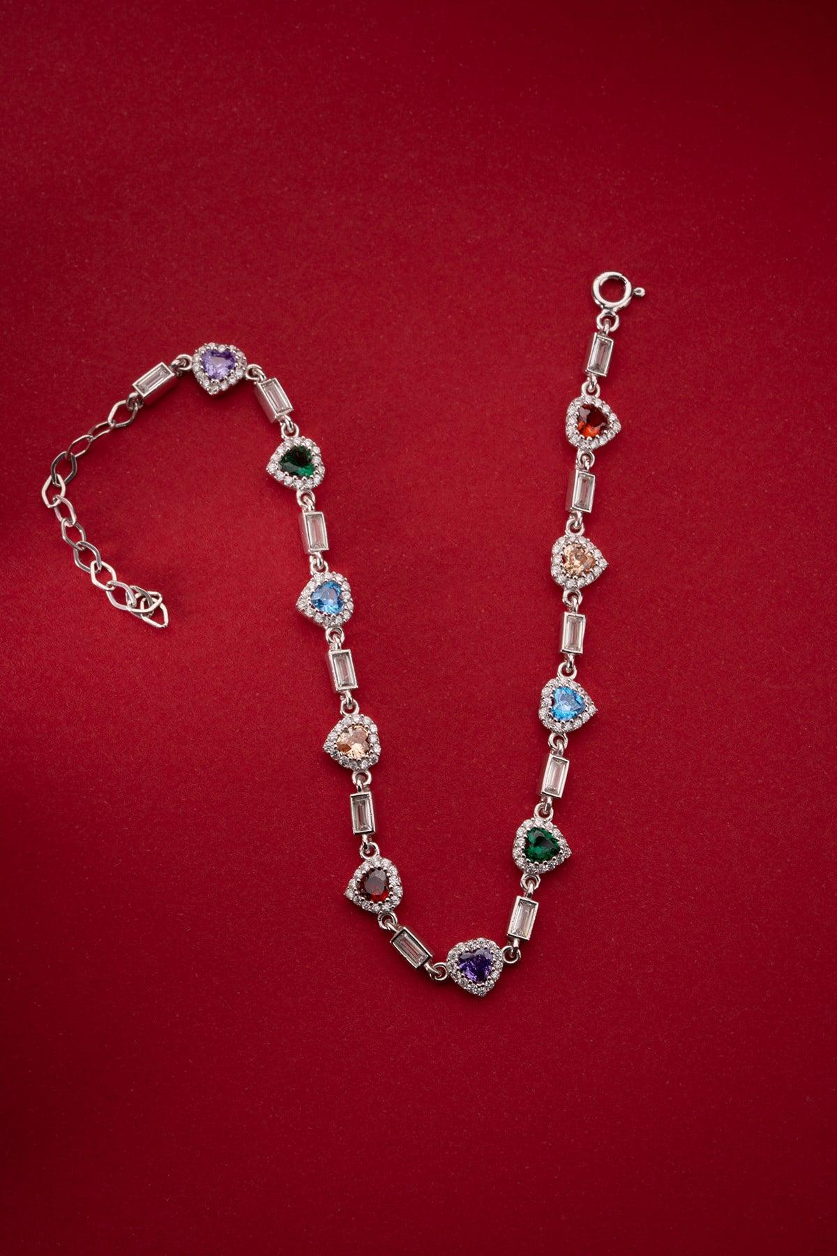 Sterling Silver Heart Bracelet | Zircon Tennis Chain | Dainty Romantic Jewelry | Gift for Her