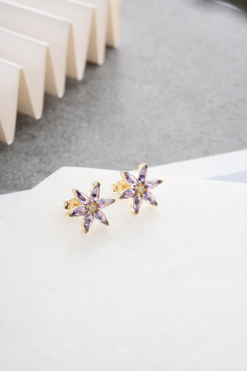 Lotus Flower Earrings Silver 925 | Purple Zircon Stud | Dainty Gold Jewelry | Gift for Her