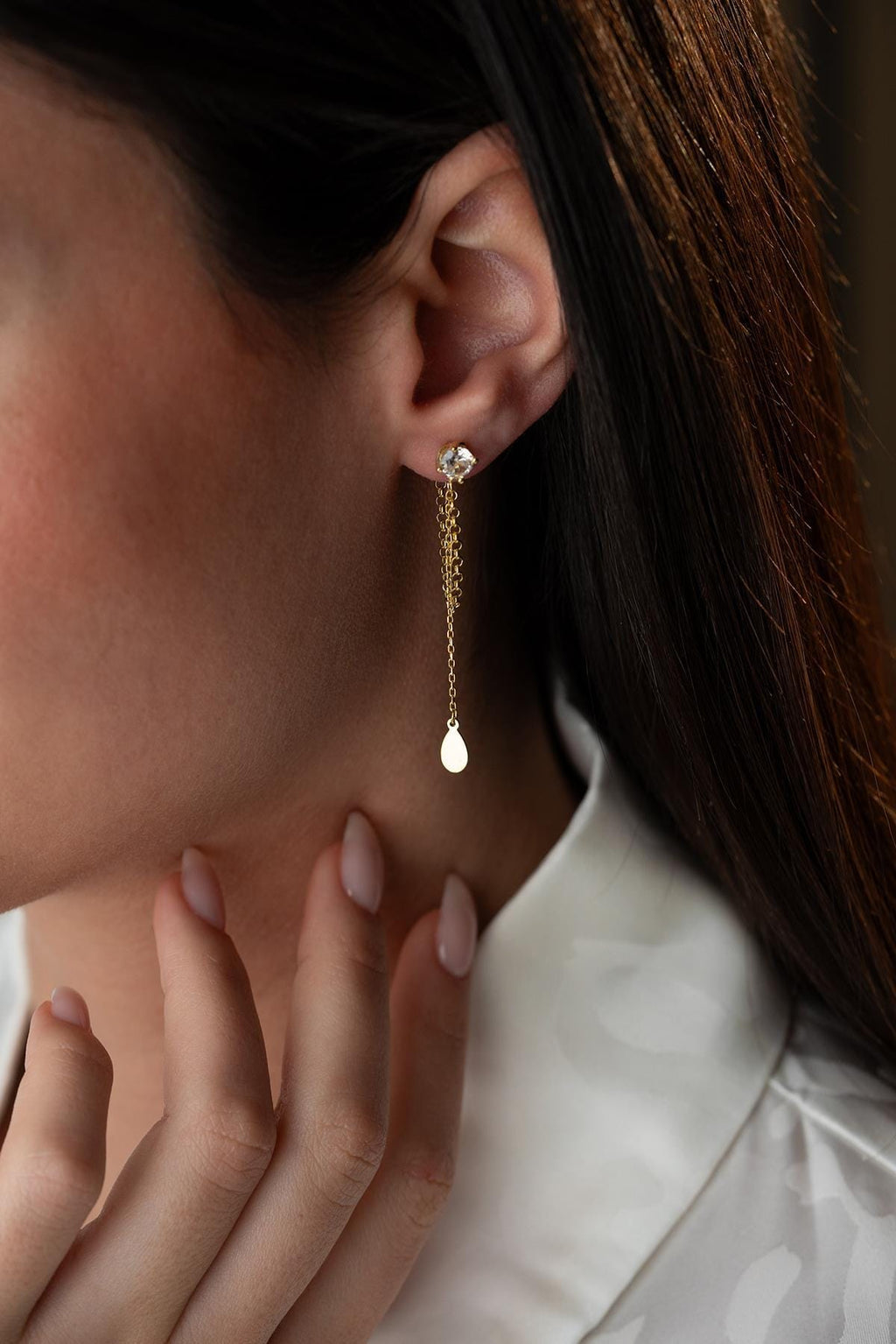 Solitaire Drop Earrings Silver 925 | Dainty Gold plate Chain Dangle | Minimal Zircon Jewelry | Gift