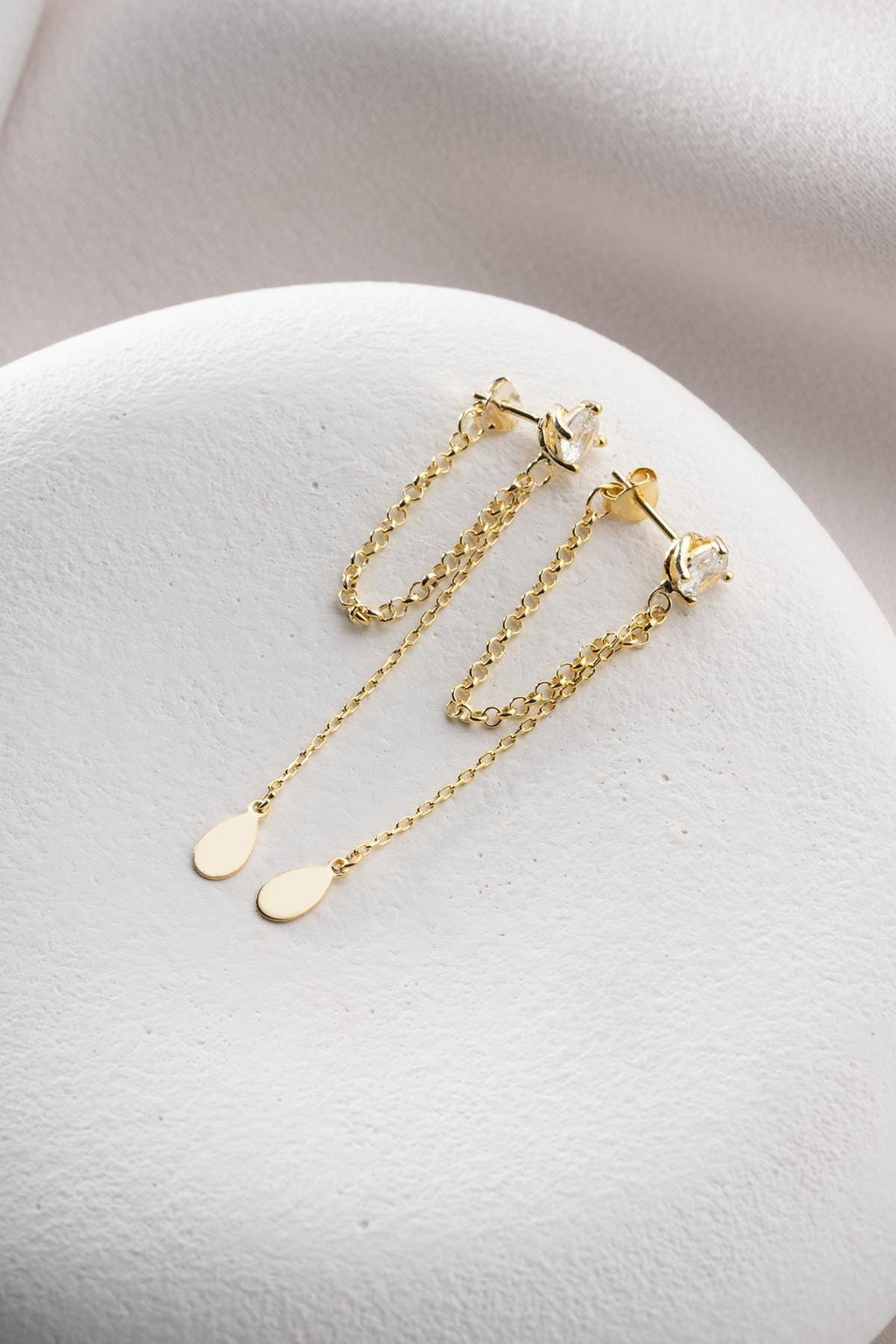 Solitaire Drop Earrings Silver 925 | Dainty Gold plate Chain Dangle | Minimal Zircon Jewelry | Gift