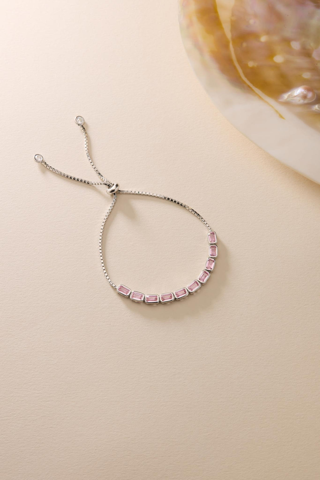 Pink Baguette Bracelet Silver 925 | Adjustable Tennis Jewelry | Dainty Zircon Chain | Gift