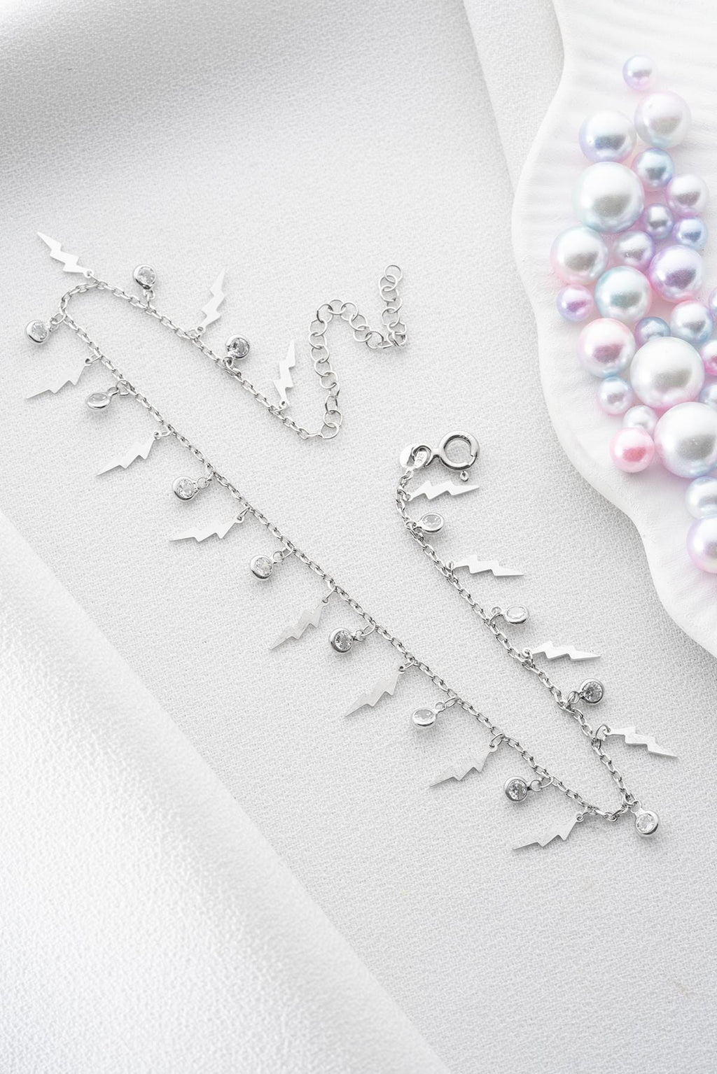 Lightning Anklet Silver | Dainty Zircon Ankle Bracelet | Minimal Women Jewelry Gift