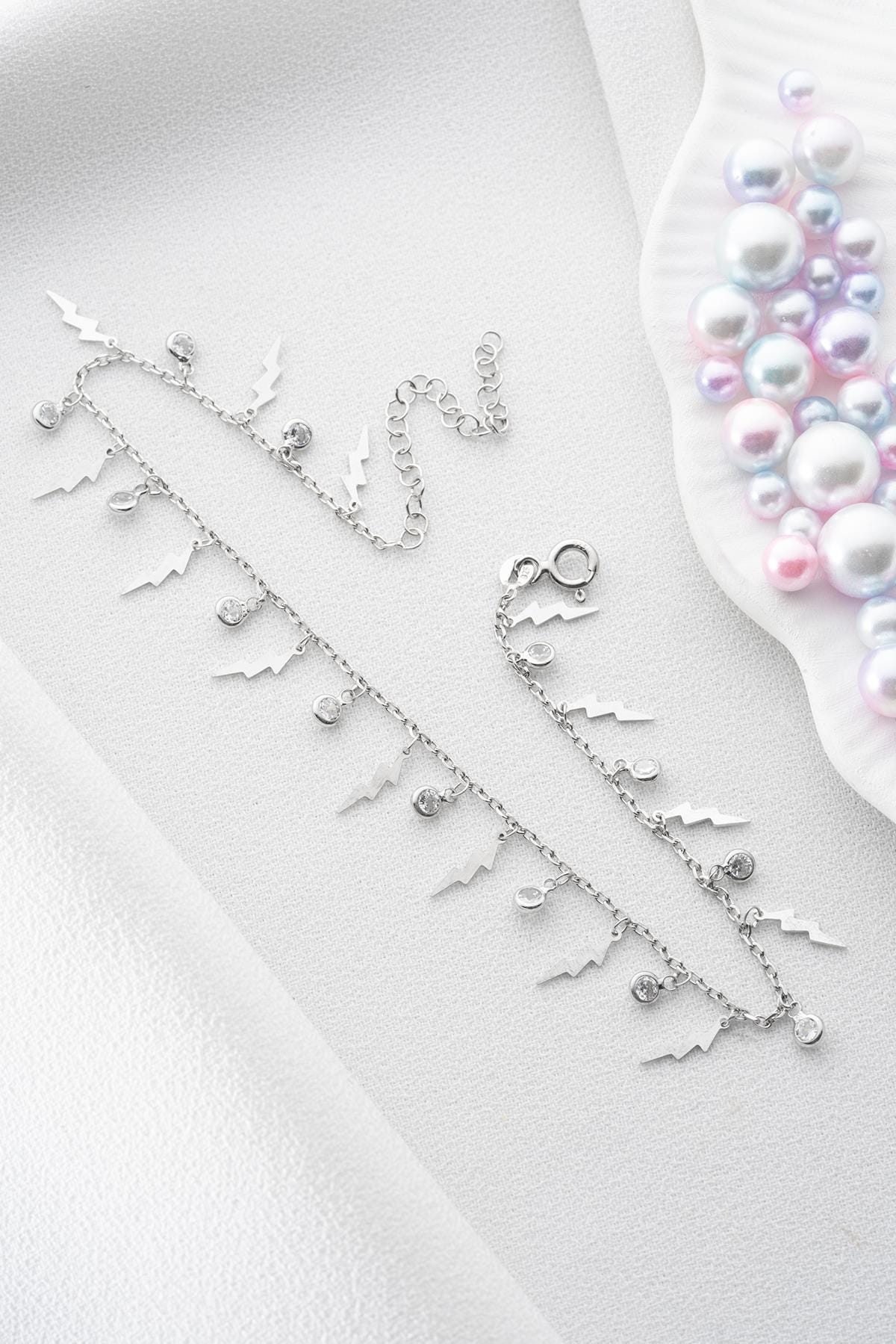 Lightning Anklet Silver | Dainty Zircon Ankle Bracelet | Minimal Women Jewelry Gift