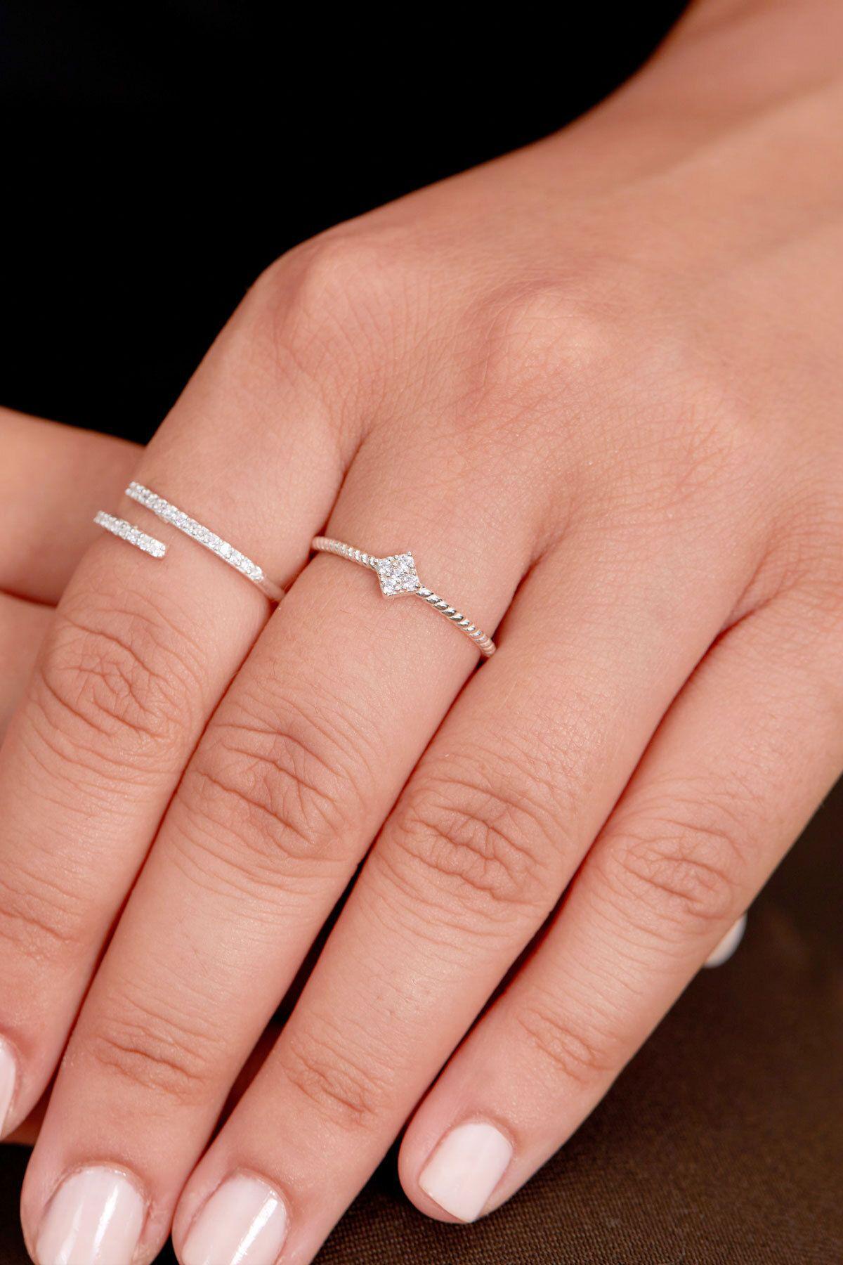 Minimal Ring Set Silver 925 | Dainty Open Band Rings | Zircon Stackable Jewelry | Gift