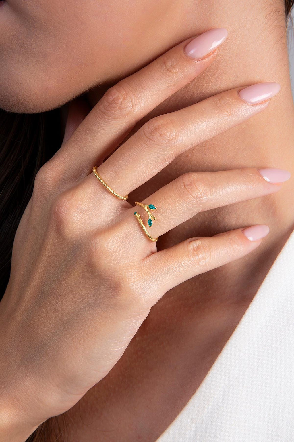 Leaf Ring Set Silver 925 | Twisted Open Band Rings | Dainty Nature Jewelry | Gift