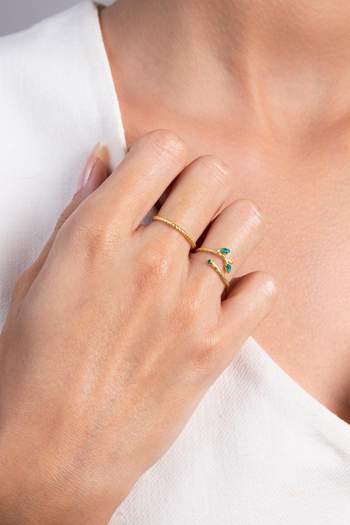 Leaf Ring Set Silver 925 | Twisted Open Band Rings | Dainty Nature Jewelry | Gift