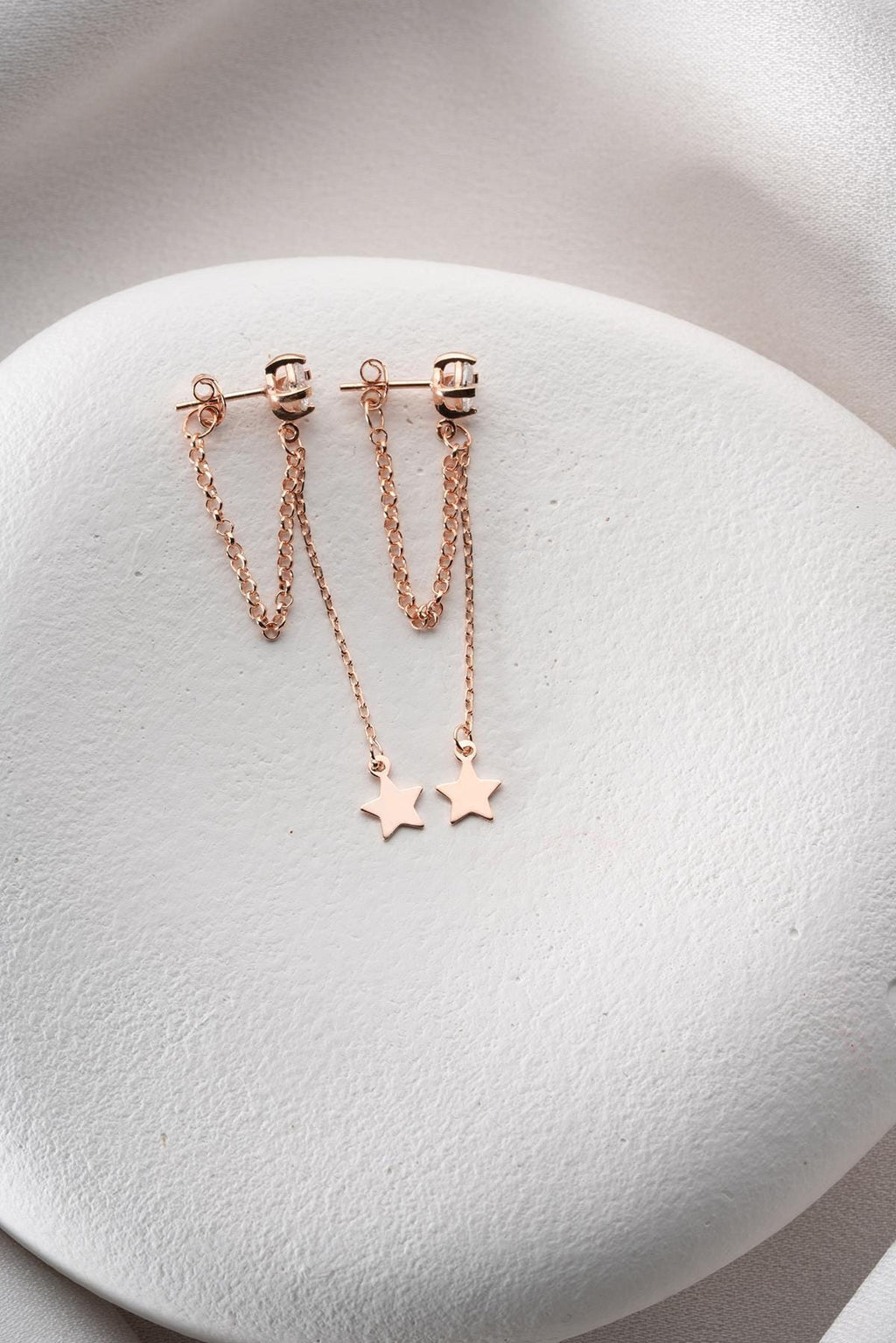 Rose Gold Star Drop Earrings | Silver Chain Dangle Earrings | Dainty Celestial Jewelry Gift