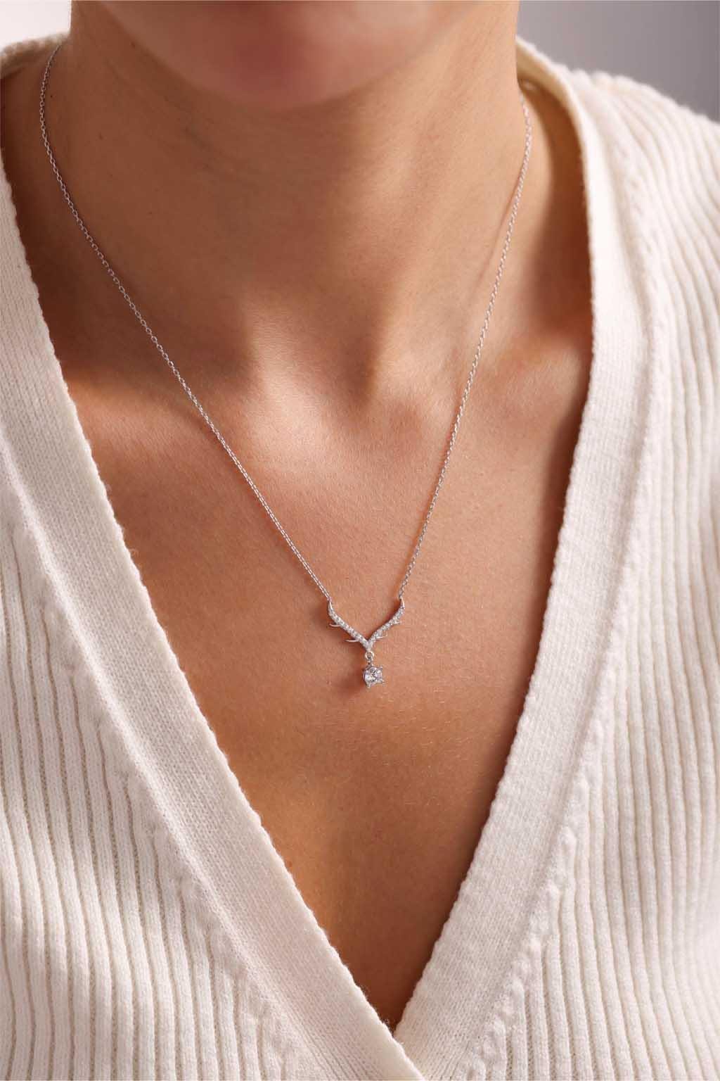 Sterling Silver Angel Wing Necklace | Dainty Solitaire Jewelry | Minimal Gift for Her | Rhodium Plated