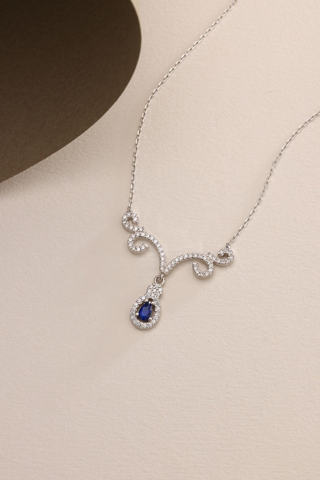 Blue Stone Necklace Silver 925 | Vintage Baroque Jewelry | Dainty Zircon Pendant | Gift for Her