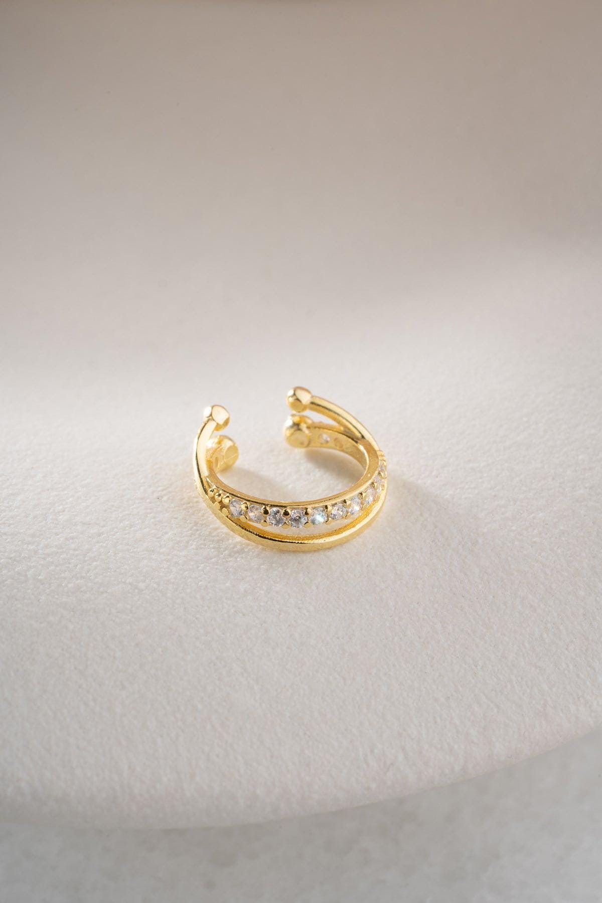 Sterling Silver Cross Cartilage Earring | Gold Zircon Helix Hoop Jewelry