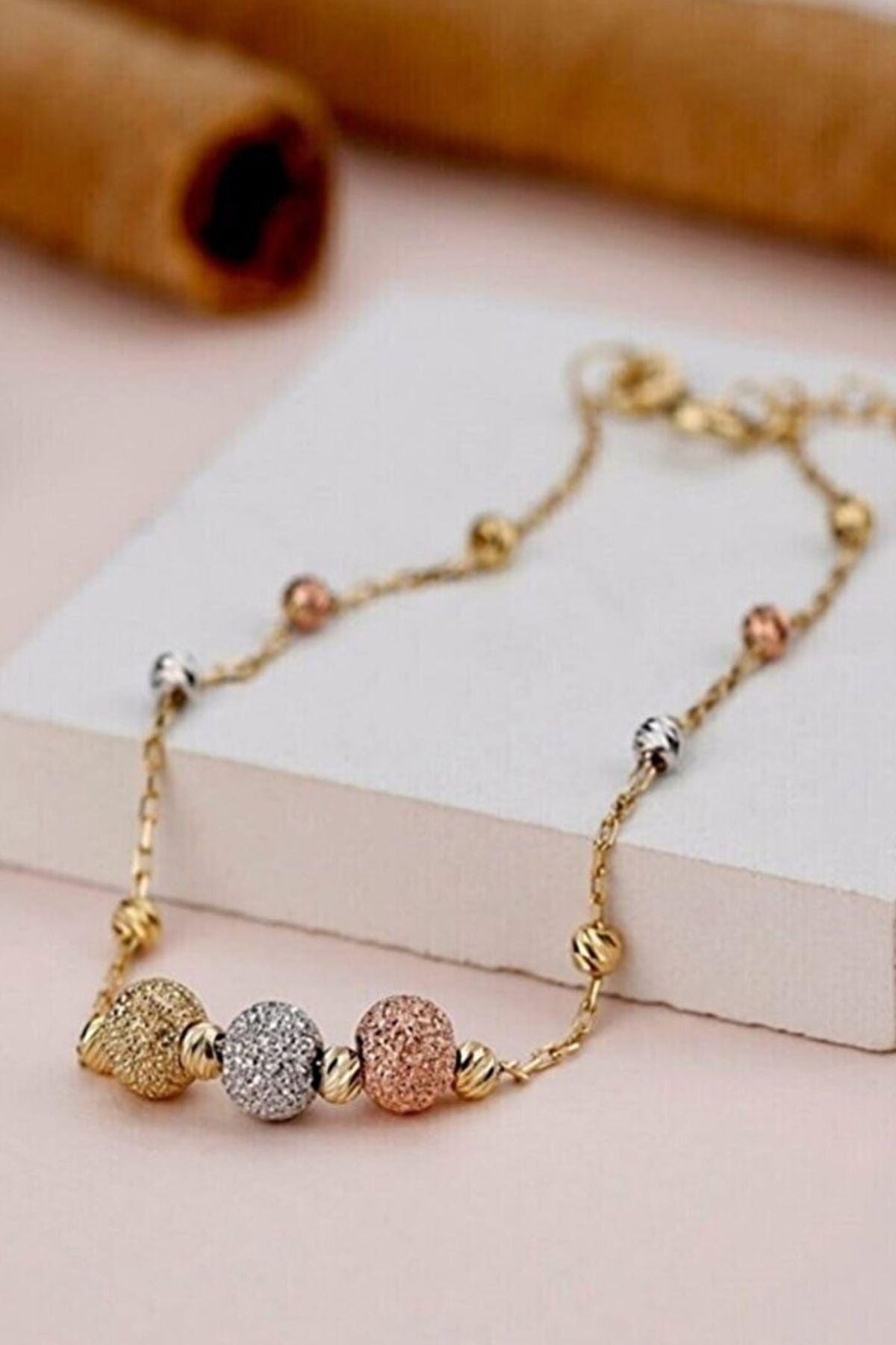 Sterling Silver Dorika Bracelet | Three Color Bead Chain Jewelry for Women