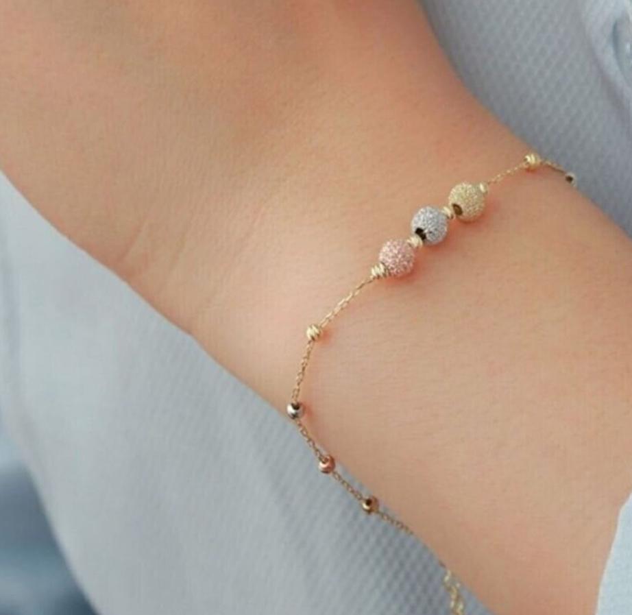 Sterling Silver Dorika Bracelet | Three Color Bead Chain Jewelry for Women