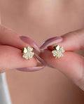 Sterling Silver Clover Earrings | Gold Zircon Lucky Stud Jewelry for Women